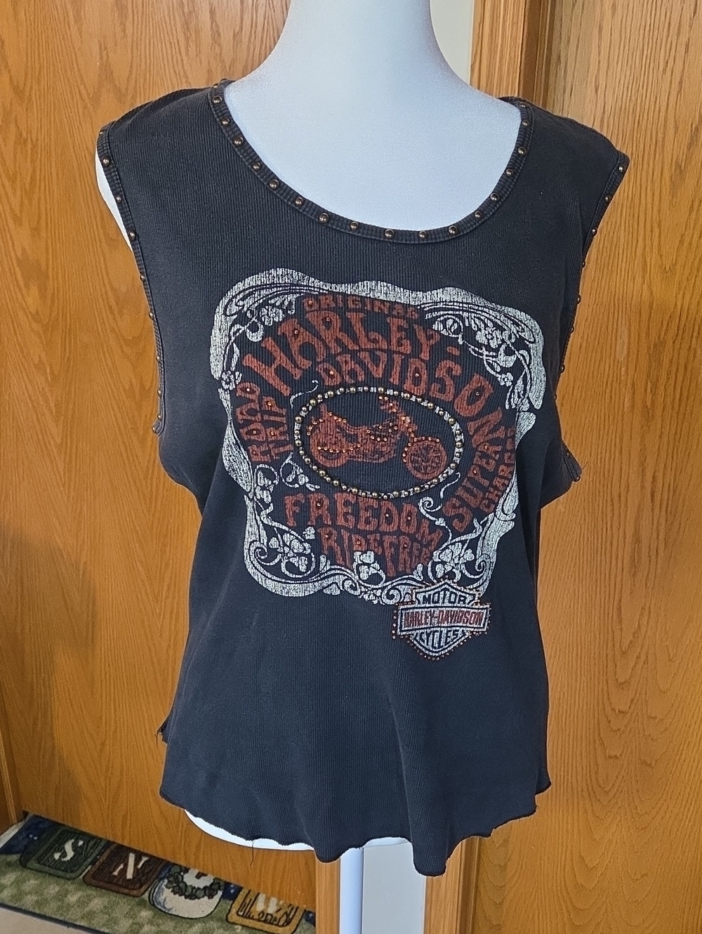 Harley-Davidson Black Tank with Rust Graphic and Stud Trim